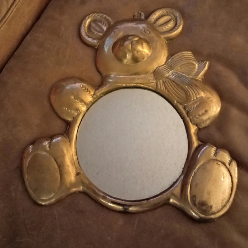 Vintage Heavy Brass Teddy Bear Wall Mirror